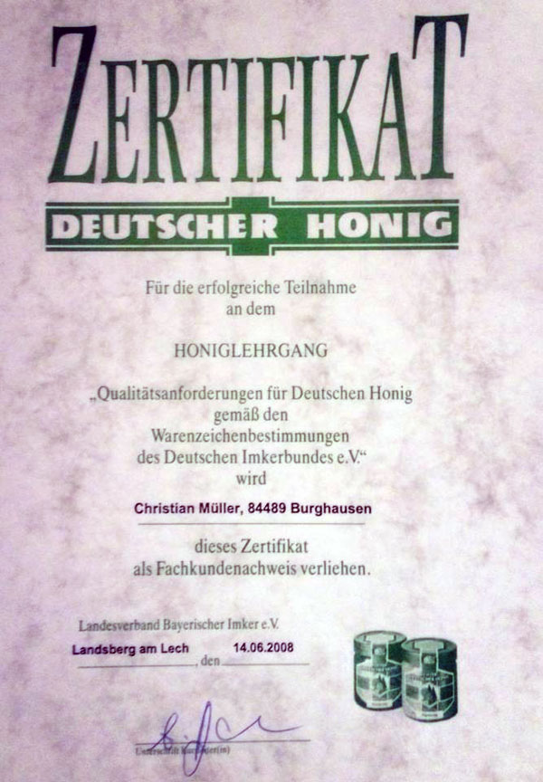 Zertifikat Deutscher Honig